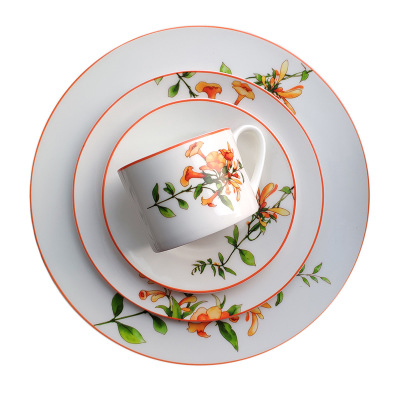 HARBOR美式餐具套装 杜鹃骨瓷餐具 美式西餐盘子 陶瓷碗咖啡杯