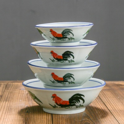 面碗 复古 汤碗，青瓷公鸡斗碗 logo定制 加厚耐损 陶瓷餐具