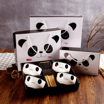 大生陶瓷 熊猫系列简欧式黑线碗筷套装 礼品陶瓷餐具青花瓷碗批发