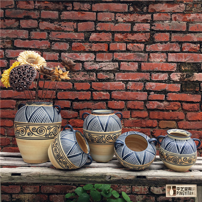 厂家直销 景德镇纯手工陶瓷花瓶花器 个性创意复古 原陶纹瓷盆