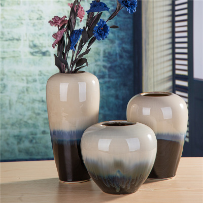 景德镇高温手工拉坯颜色釉陶瓷花瓶 三色瓶 中式古典家具工艺品