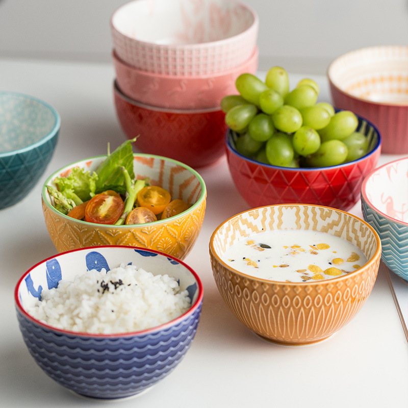 创意个性家用吃饭陶瓷碗日式手绘隔热早餐稀饭小汤碗微波炉碗