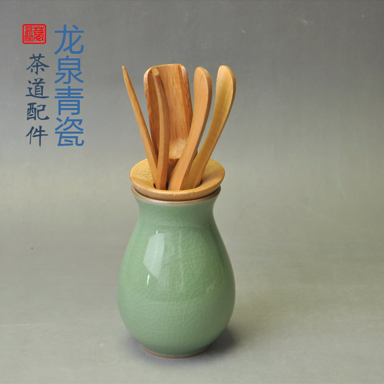 厂家直销龙泉青瓷茶道六君子套装创意冰裂茶具配件茶筒竹茶勺批发