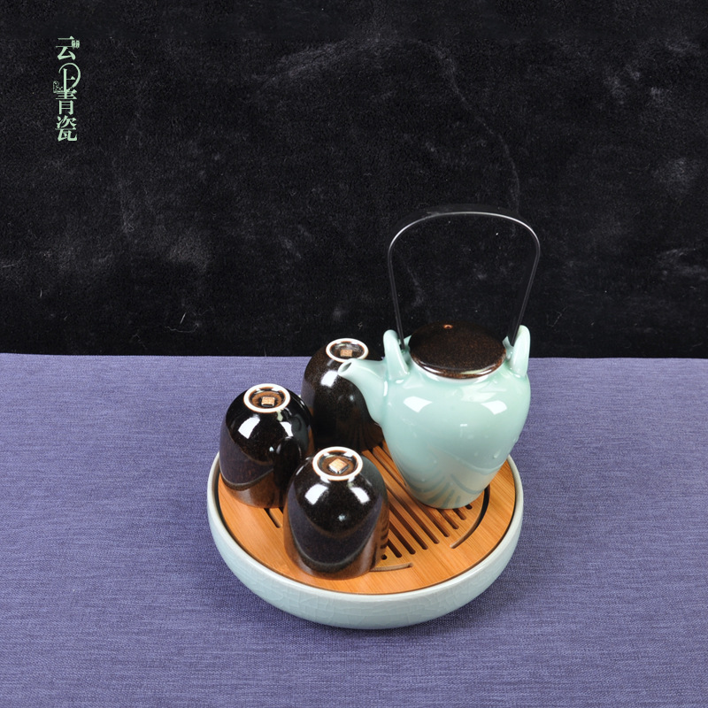 定制款龙泉青瓷提梁壶茶具套装陶瓷功夫茶具日式一壶三杯商务礼品