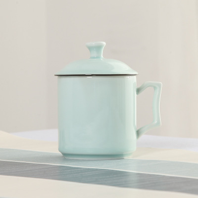 龙泉青瓷茶具礼品家用男女泡茶杯陶瓷带盖大号水杯个人会议杯订做