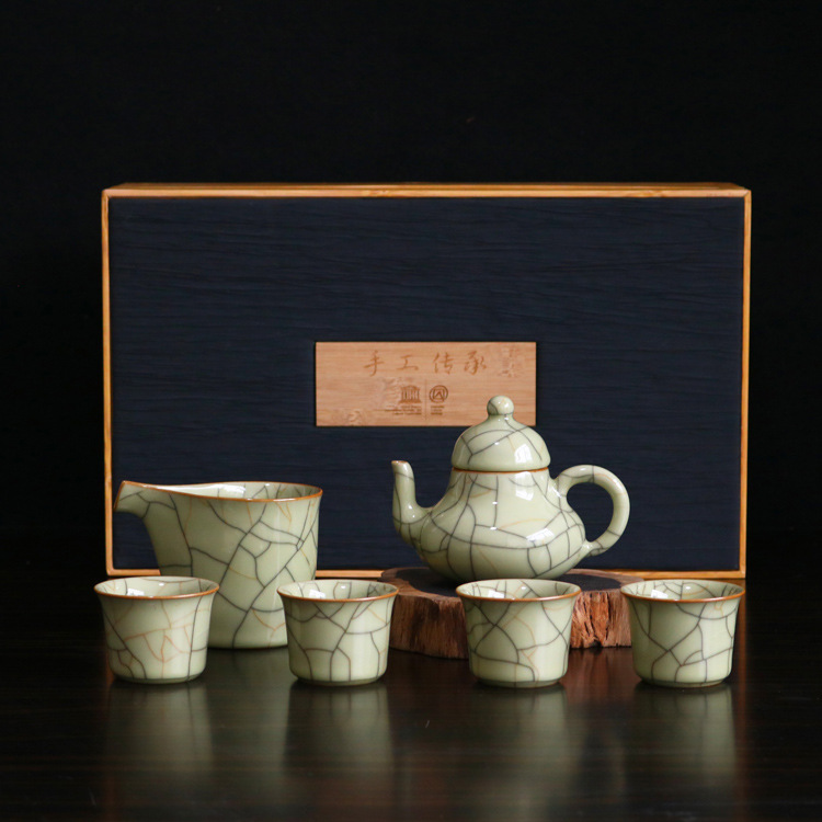 白釉节日礼品功夫茶具礼盒龙泉青瓷陶瓷套装茶壶茶杯高档手工复古