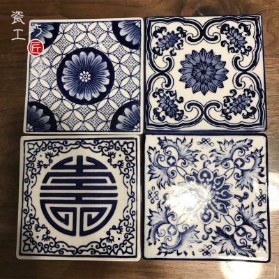 新中式陶瓷中式手绘青花瓷杯垫壶垫 青花瓷砖瓷片墙面装饰马赛克