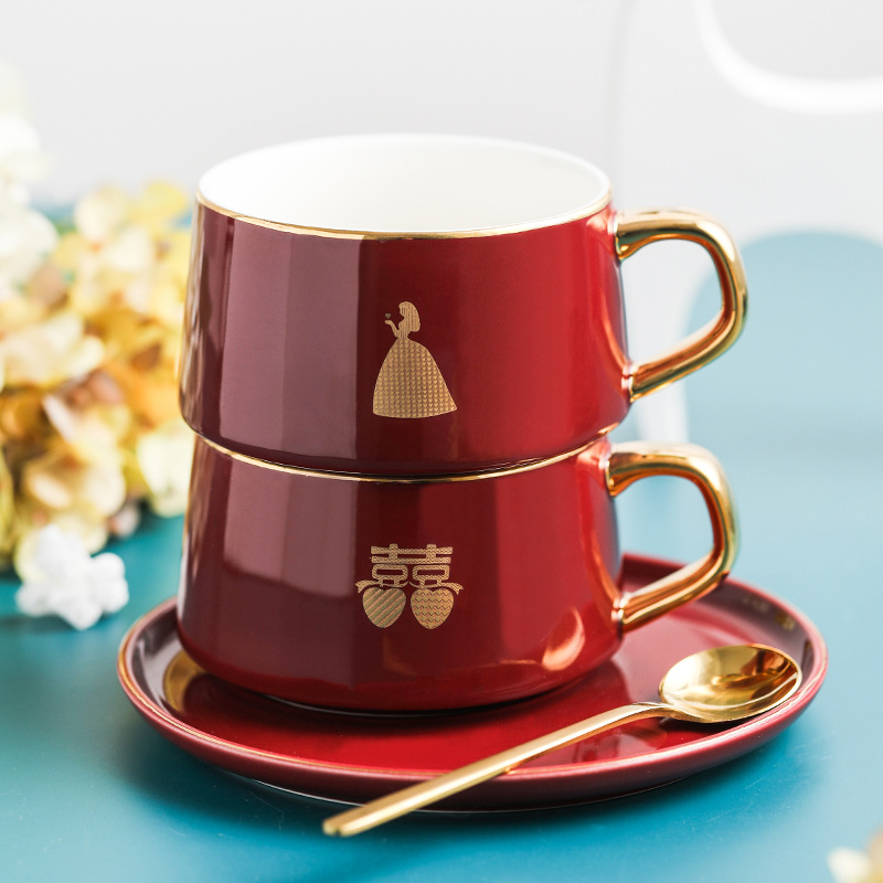 结婚礼物创意新婚礼品精致情侣咖啡杯碟奢华欧式网红搅拌陶瓷水杯