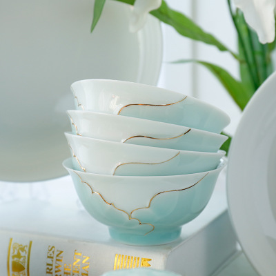 中式家用餐具套装36头德化白瓷陶瓷青瓷瓷器骨瓷碗盘碟子礼盒