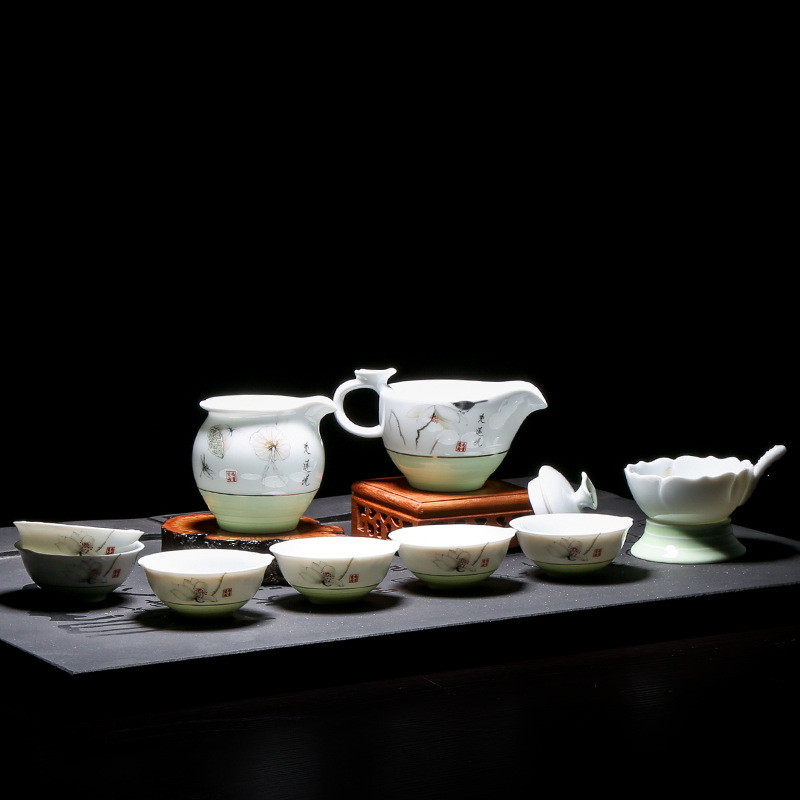 厂家批发青瓷茶具茶壶盖碗茶杯陶瓷功夫茶具套装礼品定制LOGO