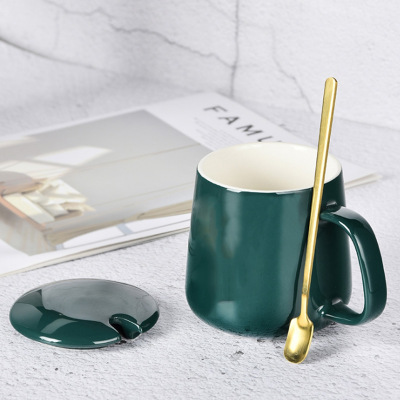 创意马克杯陶瓷杯子咖啡杯带盖勺男女水杯家用办公杯礼品定制logo