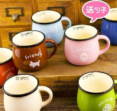 ZAKKA创意个性陶瓷大号牛奶杯子 浅色仿搪瓷韩国早餐杯