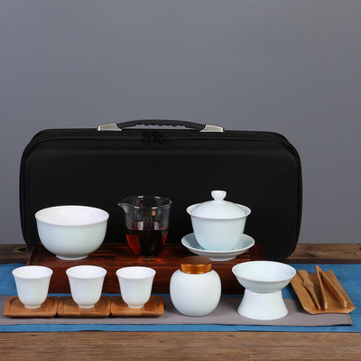 茶艺师培训教学功夫茶具套装批发定制霁蓝茶具整套旅行茶具茶叶罐