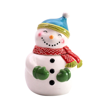 陶瓷彩绘雪人饼干罐动物摆件圣诞礼品外贸出口陶瓷产品礼品可定制