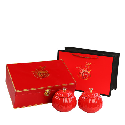 德化中式创意陶瓷茶叶罐礼盒套装双罐密封罐套装储茶罐可定制logo