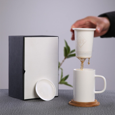 德化白瓷泡茶杯带盖过滤家用办公室个人会议水杯陶瓷马克杯可定制