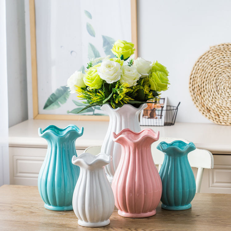 干花波浪造型花瓶花插现代餐桌客厅家居高温陶瓷花瓶客厅插花器