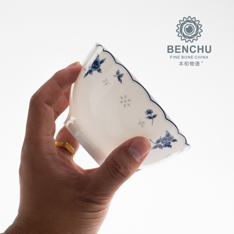 唐山骨瓷厂家直销青花釉中彩骨瓷4.5寸家用陶瓷米饭碗健康无毒