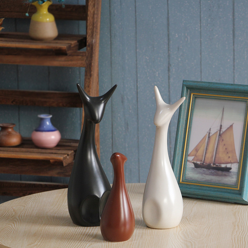 北欧家居装饰摆件景德镇陶瓷工艺品现代 结婚礼品 创意三口之家鹿