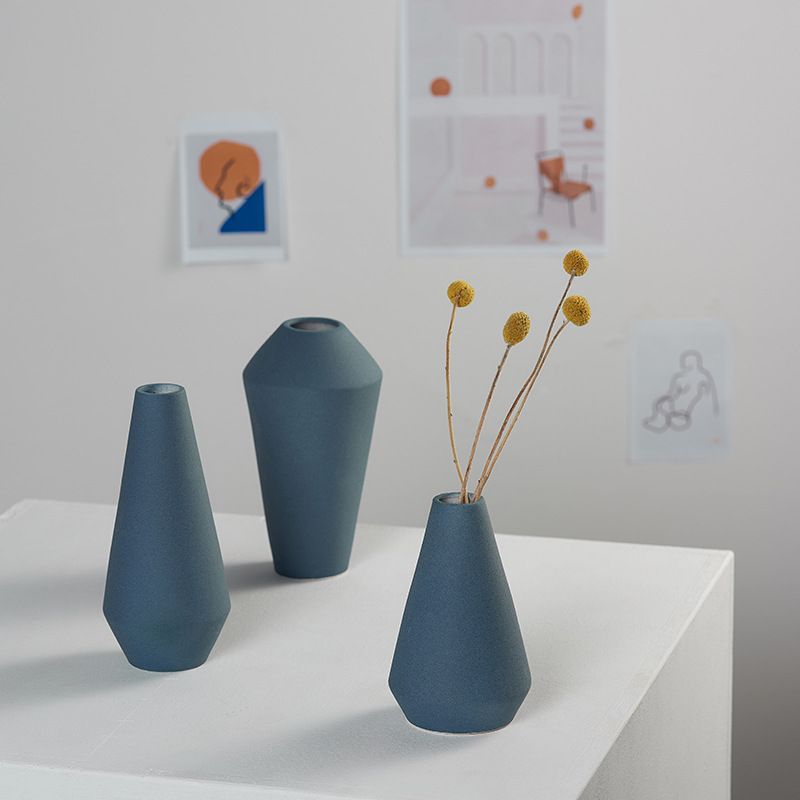 手工禅意干花花瓶客厅现代简约陶瓷创意摆件小清新插花蓝色花器