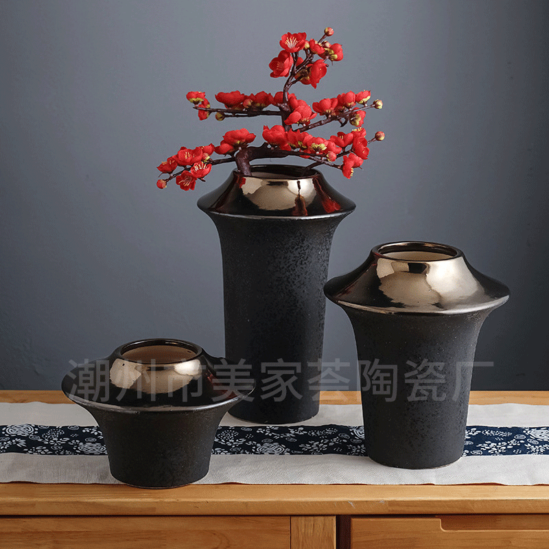 新中式磨砂陶瓷花瓶复古创意家居摆件陶艺插花瓶客厅软装饰品