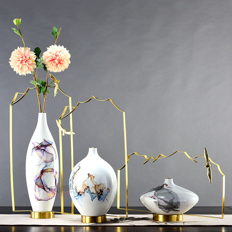 时尚创意新款花瓶摆件 新中式家居客厅花瓶 客厅陶瓷装饰工艺品