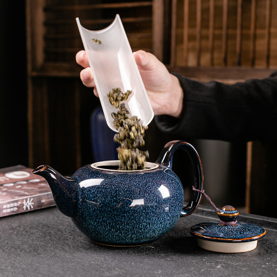 窑变建盏德化陶瓷茶壶家用功夫茶具大茶壶天目釉单壶复古泡茶壶