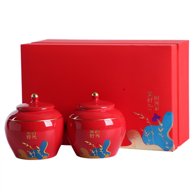 陶瓷茶叶罐中号密封罐绿茶礼盒套装高档盒子空盒包装一斤定制LOGO