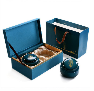 新款青瓷陶瓷茶叶罐礼盒密封储物罐普洱茶叶包装红茶一斤礼盒套装