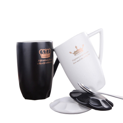 厂家直销带盖带勺早餐马克杯对杯个性陶瓷水杯定制logo大容量现货