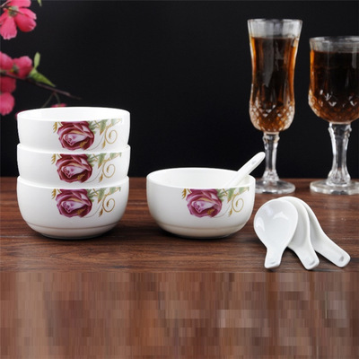 陶瓷碗勺套装 金红玫瑰碗 韩式餐具礼盒款 特价促销 可加logo