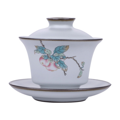 豪峰单个汝窑盖碗三才茶碗泡茶杯单个茶杯汝瓷开片陶瓷茶具套装
