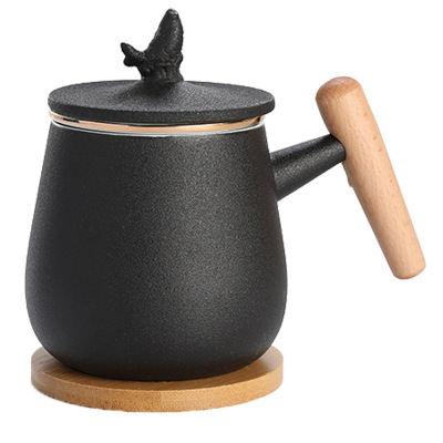 茶杯茶水分离杯子日式带盖过滤水杯陶瓷家用办公杯泡茶杯logo定制