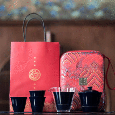 中国红陶瓷一壶四杯快客杯旅行茶具套装方便便携包户外活动收纳包