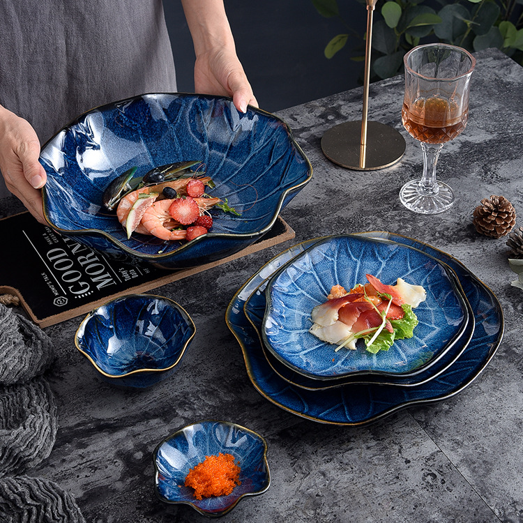 日式窑变陶瓷餐具套装家用创意盘子拉面碗汤碗沙拉碗厂家外贸定制