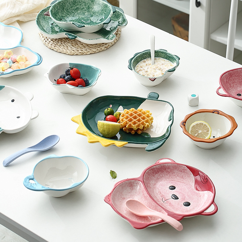 厂家直供可爱卡通陶瓷碗 创意ins儿童宝宝饭碗少女心动物餐具批发