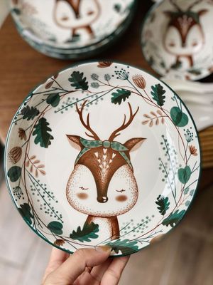 一鹿有你 ins创意日式卡通陶瓷碗家用可爱盘子礼品餐具套装代发