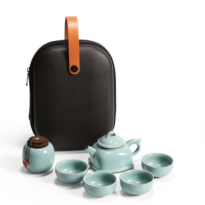整套旅行茶具套装陶瓷汝窑快客杯一壶四六杯便携包式小茶罐可定制