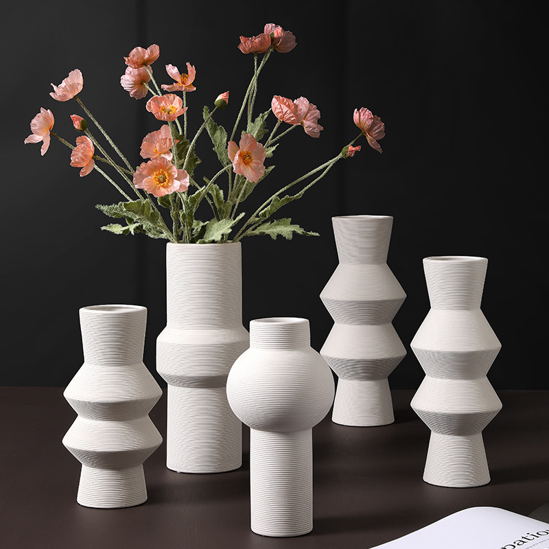 优讯家居 现代简约白色陶瓷花瓶摆件干花插花客厅创意餐桌面装饰