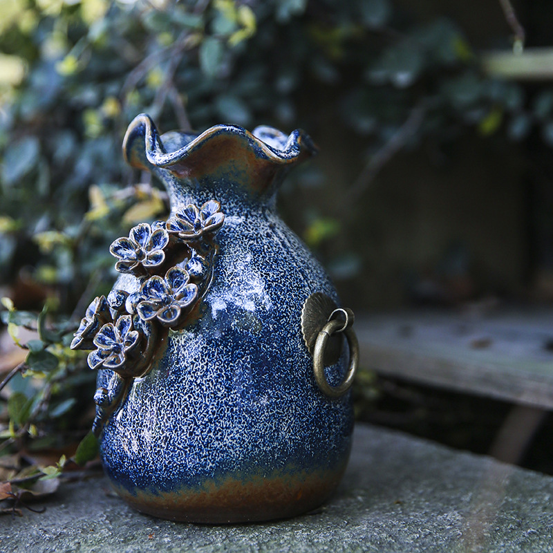 热卖日系陶瓷摆件创意家居软装工艺品窑变梅花小花瓶干花水培花器